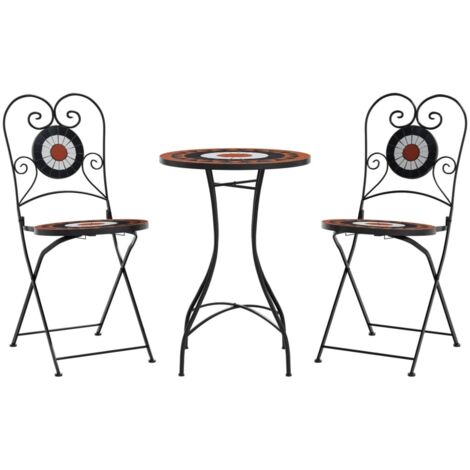 vidaXL Set da Bistrot con Mosaico Terracotta e Bianco Ferro e Ceramica