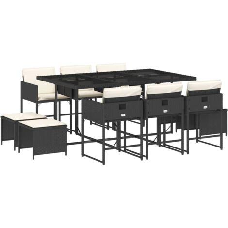 vidaXL Set da Pranzo da Giardino 11 pz con Cuscini in Polyrattan Nero