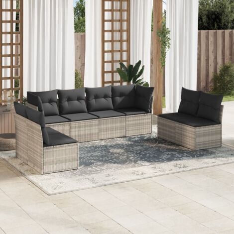 vidaXL Set Divano da Giardino 8pz con Cuscini Grigio Chiaro Polyrattan (1/3)