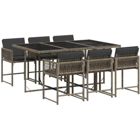 vidaXL Set da Pranzo da Giardino 7 pz con Cuscini in Polyrattan Grigio