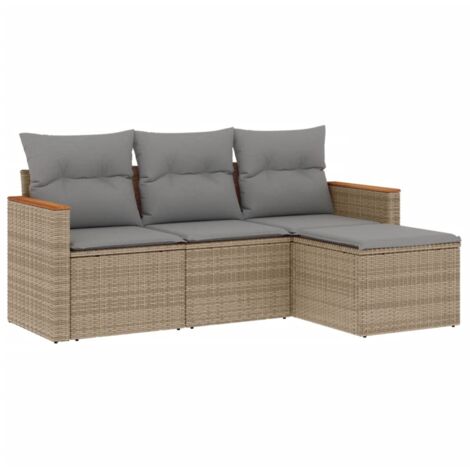 vidaXL Set Divano da Giardino 4 pz con Cuscini Beige Misto Polyrattan (1/5)