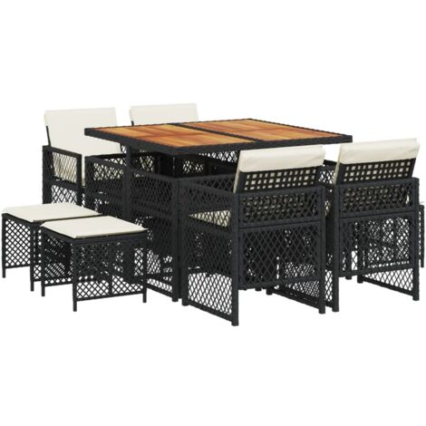 vidaXL Set da Pranzo da Giardino 9 pz con Cuscini Nero in Polyrattan (1/5)