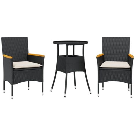 vidaXL Set da Pranzo da Giardino 3 pz con Cuscini Polyrattan e Vetro (1/5)