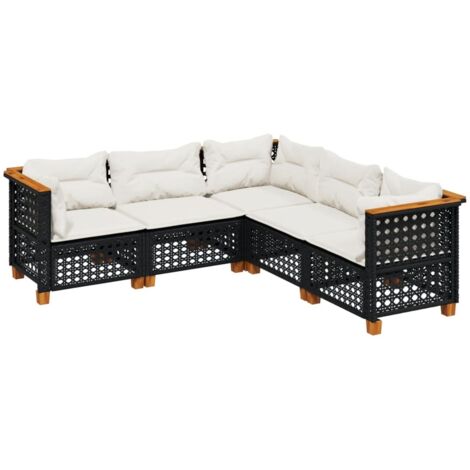 vidaXL Set Divani da Giardino 5 pz con Cuscini in Polyrattan Nero