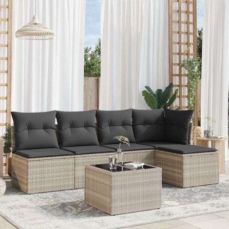 vidaXL Set Divano da Giardino 6pz con Cuscini Grigio Chiaro Polyrattan (1/3)