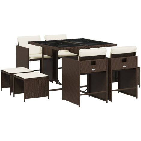 vidaXL Set da Pranzo da Giardino 9pz con Cuscini Marrone in Polyrattan (1/5)