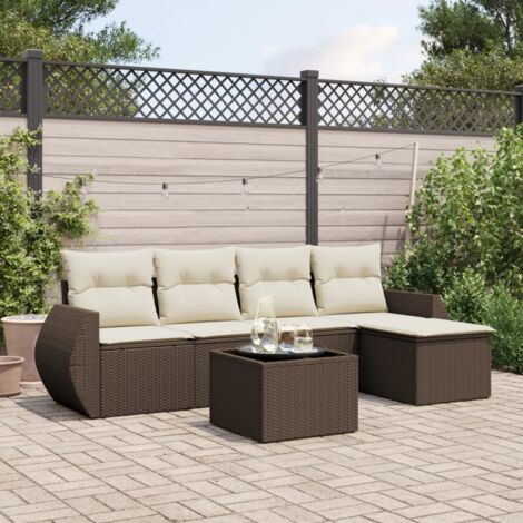 vidaXL Set Divano da Giardino 6 pz con Cuscini Marrone in Polyrattan (1/3)