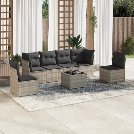 vidaXL Set Divani da Giardino 7pz con Cuscini Grigio Chiaro Polyrattan (1/3)