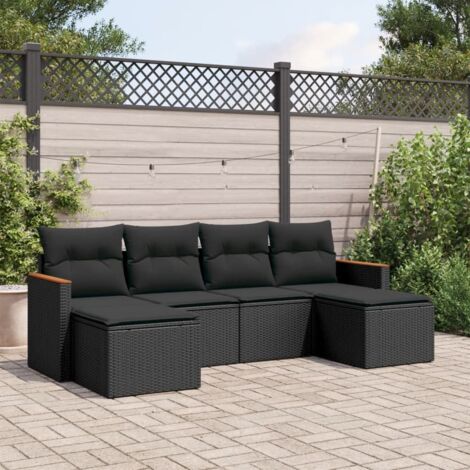 vidaXL Set Divano da Giardino 6 pz con Cuscini Nero in Polyrattan (1/3)