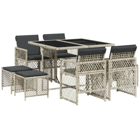 vidaXL Set Pranzo da Giardino 9pz con Cuscini Grigio Chiaro (1/5)