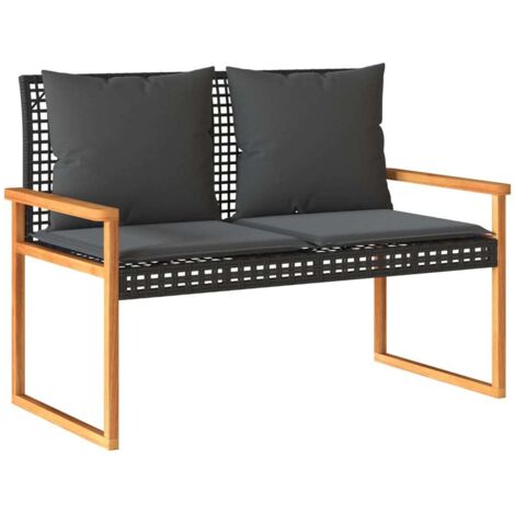 vidaXL Panca da Giardino con Cuscino Nera in Polyrattan e Legno