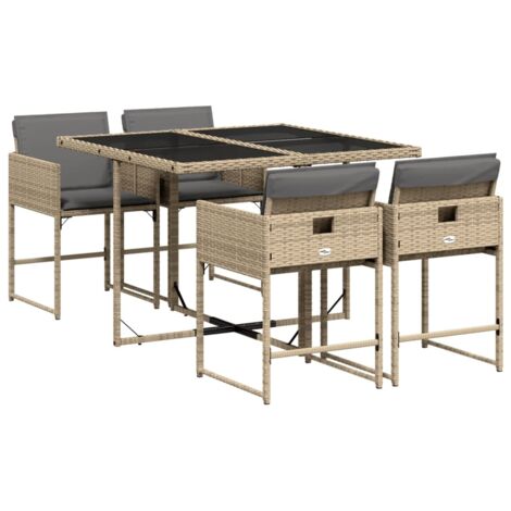 vidaXL Set Pranzo da Giardino 5 pz con Cuscini Beige Misto