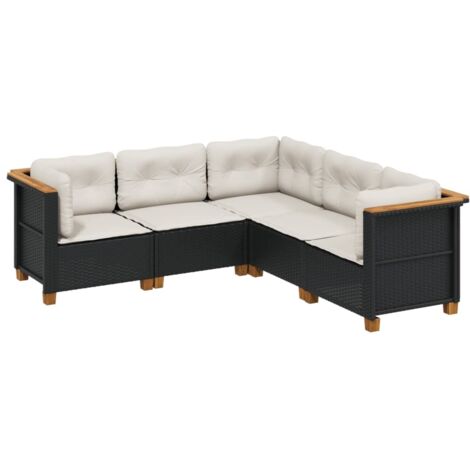 vidaXL Set Divani da Giardino 5 pz con Cuscini in Polyrattan Nero