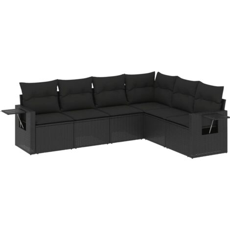 vidaXL Set Divano da Giardino 6 pz con Cuscini Nero in Polyrattan (1/5)