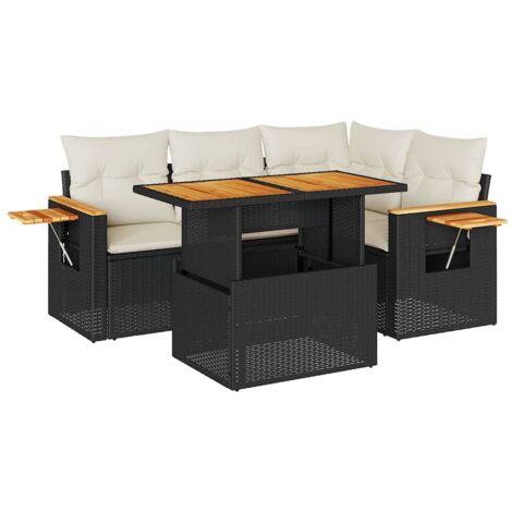 vidaXL Set Divani da Giardino 5 pz con Cuscini Nero Polyrattan