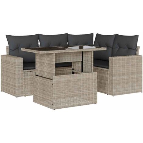 vidaXL Set Divano da Giardino 5pz con Cuscini Grigio Chiaro (1/5)