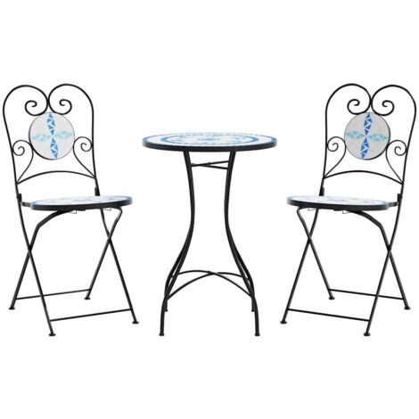 vidaXL Set da Bistrot con Mosaico Blu e Bianco in Ferro e Ceramica