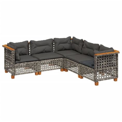 vidaXL Set Divano da Giardino 5 pz con Cuscini Grigio in Polyrattan