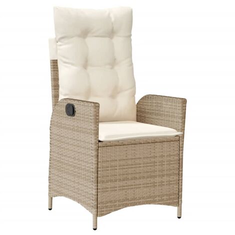 vidaXL Sedia Reclinabile da Giardino con Cuscini Beige in Polyrattan