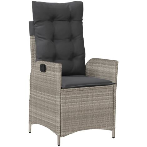 vidaXL Sedia Reclinabile Giardino con Cuscini Grigio Chiaro Polyrattan