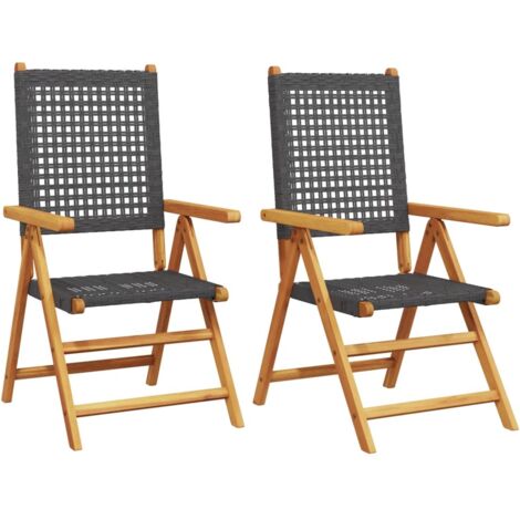 vidaXL Sedie da Giardino 2 pz Nere Legno Massello Acacia e Polyrattan