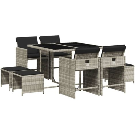 vidaXL Set Pranzo da Giardino 9pz con Cuscini Grigio Chiaro Polyrattan