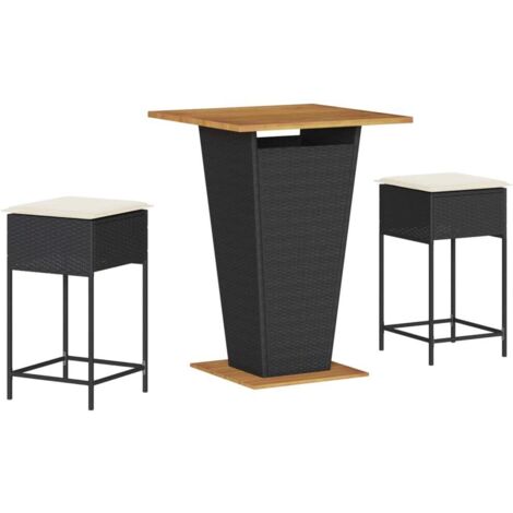 Set Bar da Giardino 3 pz con Cuscini in Polyrattan Nero vidaXL (1/5)