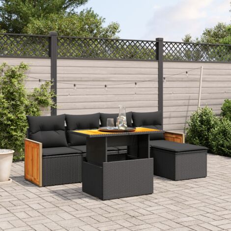 vidaXL Set Divano da Giardino 6 pz con Cuscini Nero in Polyrattan (1/3)