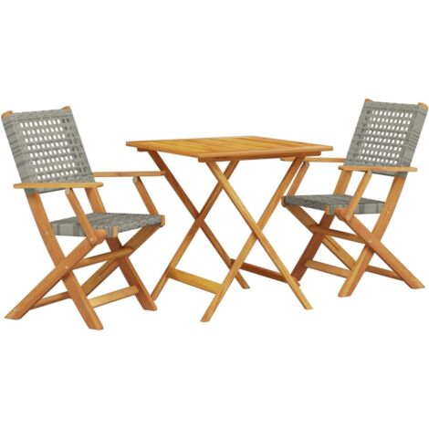 vidaXL Set da Bistrot 3 pz Grigio in Polyrattan e Legno Massello (1/5)