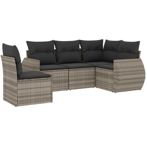 vidaXL Set Divano da Giardino 5pz con Cuscini Grigio Chiaro Polyrattan (1/5)