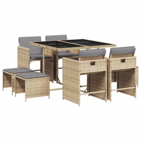 vidaXL Set Pranzo da Giardino 9 pz con Cuscini Beige Misto Polyrattan