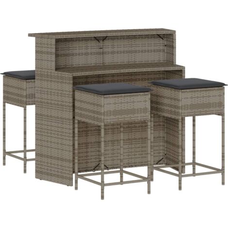 Set Bar da Giardino 5 pz con Cuscini in Polyrattan Grigio vidaXL