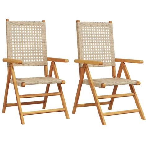 vidaXL Sedie da Giardino 2 pz Beige Legno Massello Acacia e Polyrattan