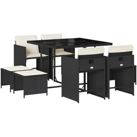 vidaXL Set da Pranzo da Giardino 9 pz con Cuscini Nero in Polyrattan