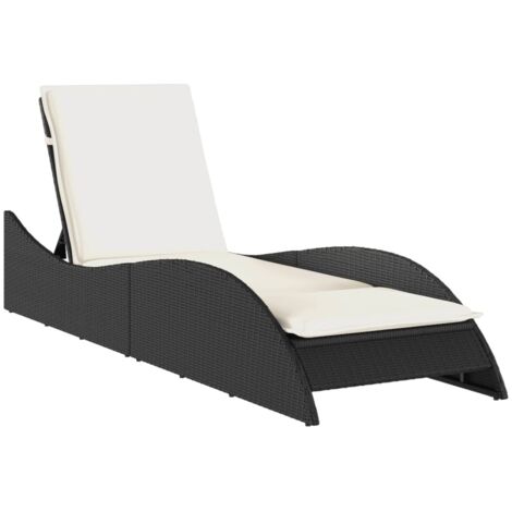 vidaXL Lettino Prendisole con Cuscino Nero 60x205x73 cm in Polyrattan