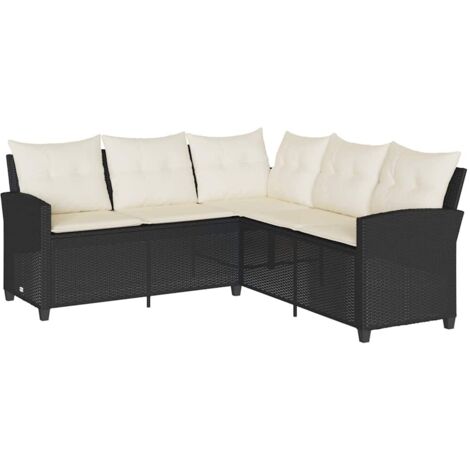 vidaXL Divano a Forma di L con Cuscini in Polyrattan Nero