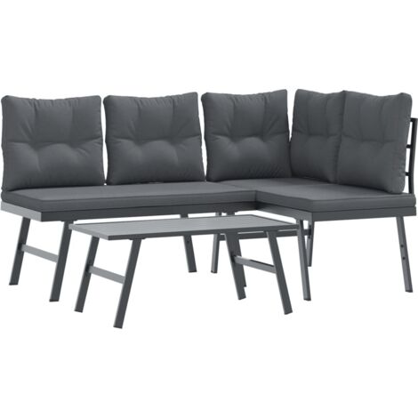 vidaXL Set Panche Giardino Cuscini 3pz Nere Acciaio Verniciato (1/5)