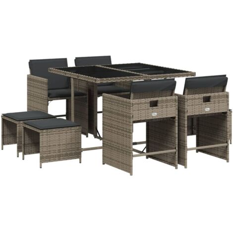 vidaXL Set da Pranzo da Giardino 9 pz con Cuscini in Polyrattan Grigio