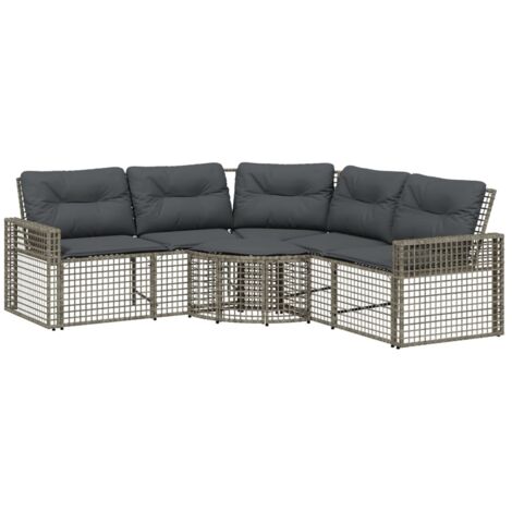 vidaXL Divano da Giardino a L con Cuscini e Pouf Grigio in Polyrattan