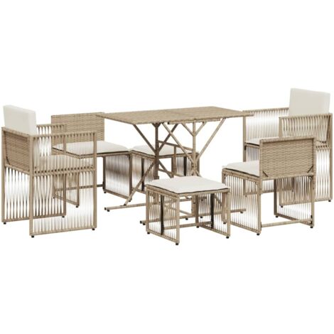 vidaXL Set da Pranzo da Giardino 7 pz con Cuscini Beige in Polyrattan