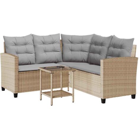 vidaXL Divano da Giardino con Tavolo e Cuscini a L Beige in Polyrattan