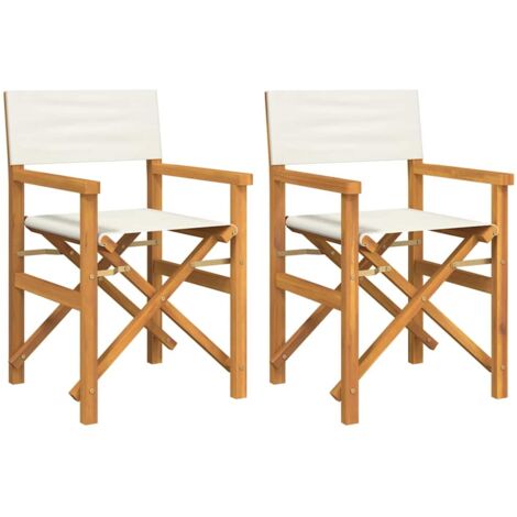 vidaXL Sedie da Regista Pieghevoli 2 pz Crema Legno Massello di