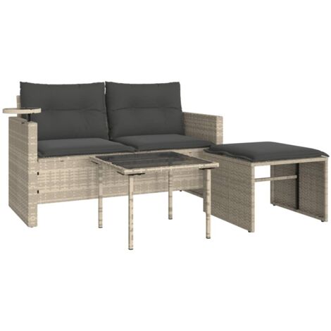 vidaXL Set Divano da Giardino 3pz con Cuscini Grigio Chiaro Polyrattan
