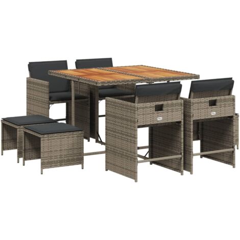 vidaXL Set da Pranzo da Giardino 9 pz con Cuscini in Polyrattan Grigio