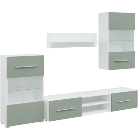 vidaXL Mobile TV 5 pz con Illuminazione a LED Verde Oliva Truciolato
