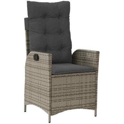 vidaXL Sedia Reclinabile da Giardino con Cuscini Grigia in Polyrattan