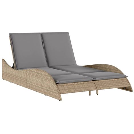 vidaXL Lettino Prendisole con Cuscini Beige 114x205x73 cm Polyrattan