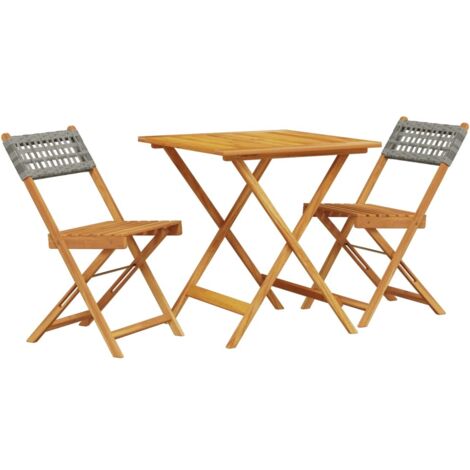 vidaXL Set da Bistrot 3 pz Grigio in Polyrattan e Legno Massello
