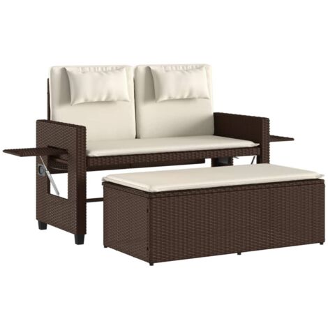 vidaXL Panca Reclinabile da Giardino con Cuscini Marrone in Polyrattan