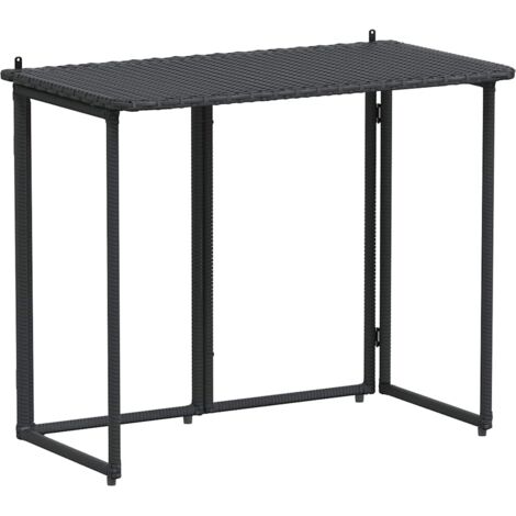 Tavolo da Giardino Pieghevole Nero 90x51x75 cm in Polyrattan vidaXL
